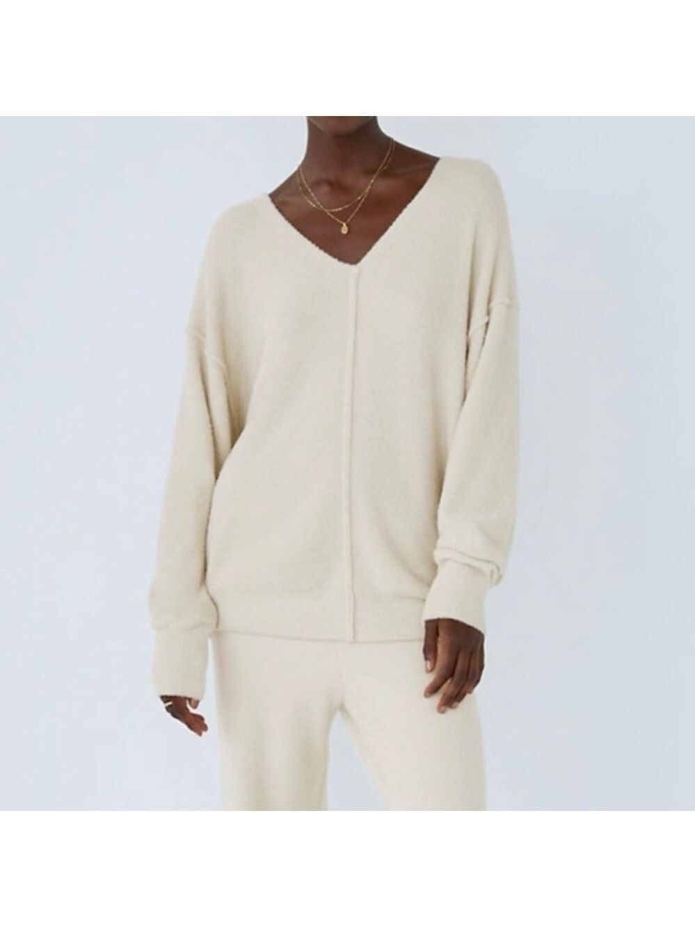 Wilfred Free Hush Knit V-neck Sweater Small Silver Birch Lightweight Slouchy